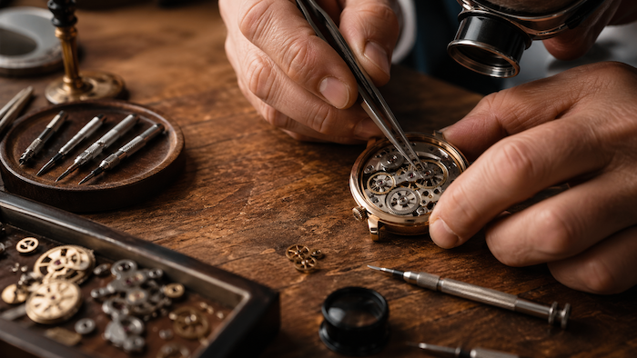 Детали часов и инструмент мастера ChronoRiga